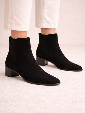 Stuart Weitzman City Block Suede Ankle Boots Black Square Toe 9B